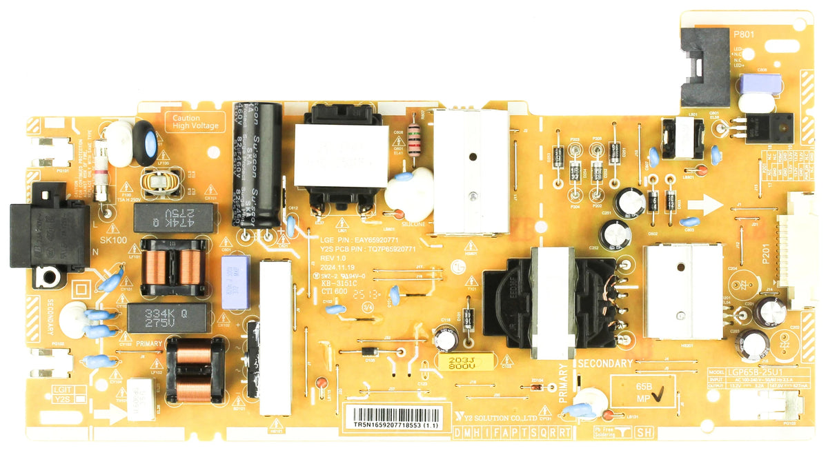 LG EAY65920771 Power Supply Board for 65UA7000PUB, 65UA7050PUB, 65UA7700AUA
